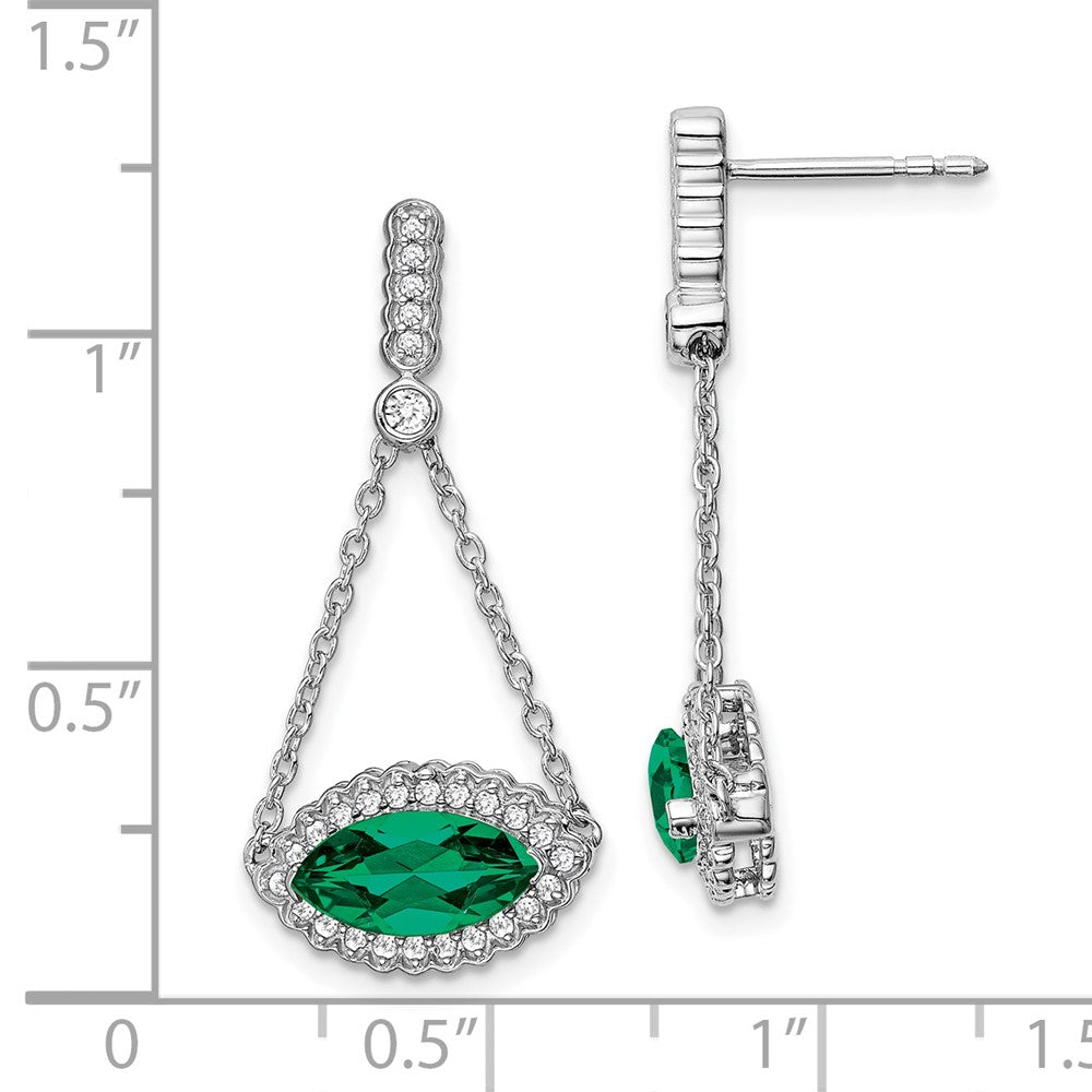 Solid 14k White Gold Marquise Created Simulated Emerald and CZ Earrings