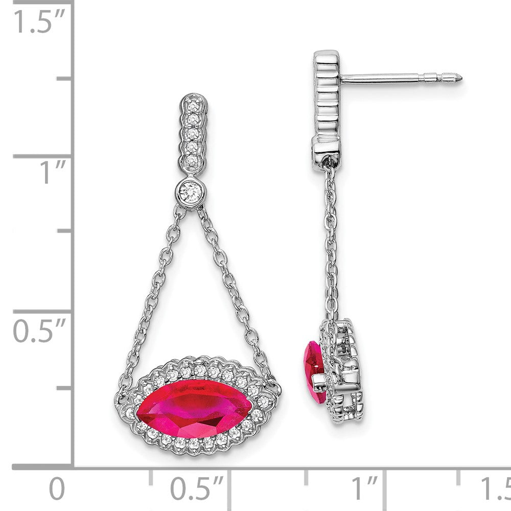 Solid 14k White Gold Marquise Created Simulated Ruby and CZ Earrings