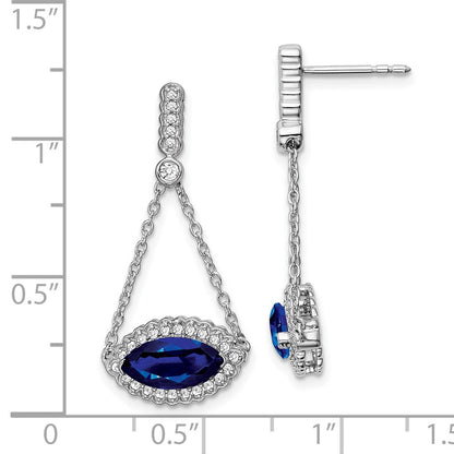 Solid 14k White Gold Marquise Created Simulated Sapphire and CZ Earrings