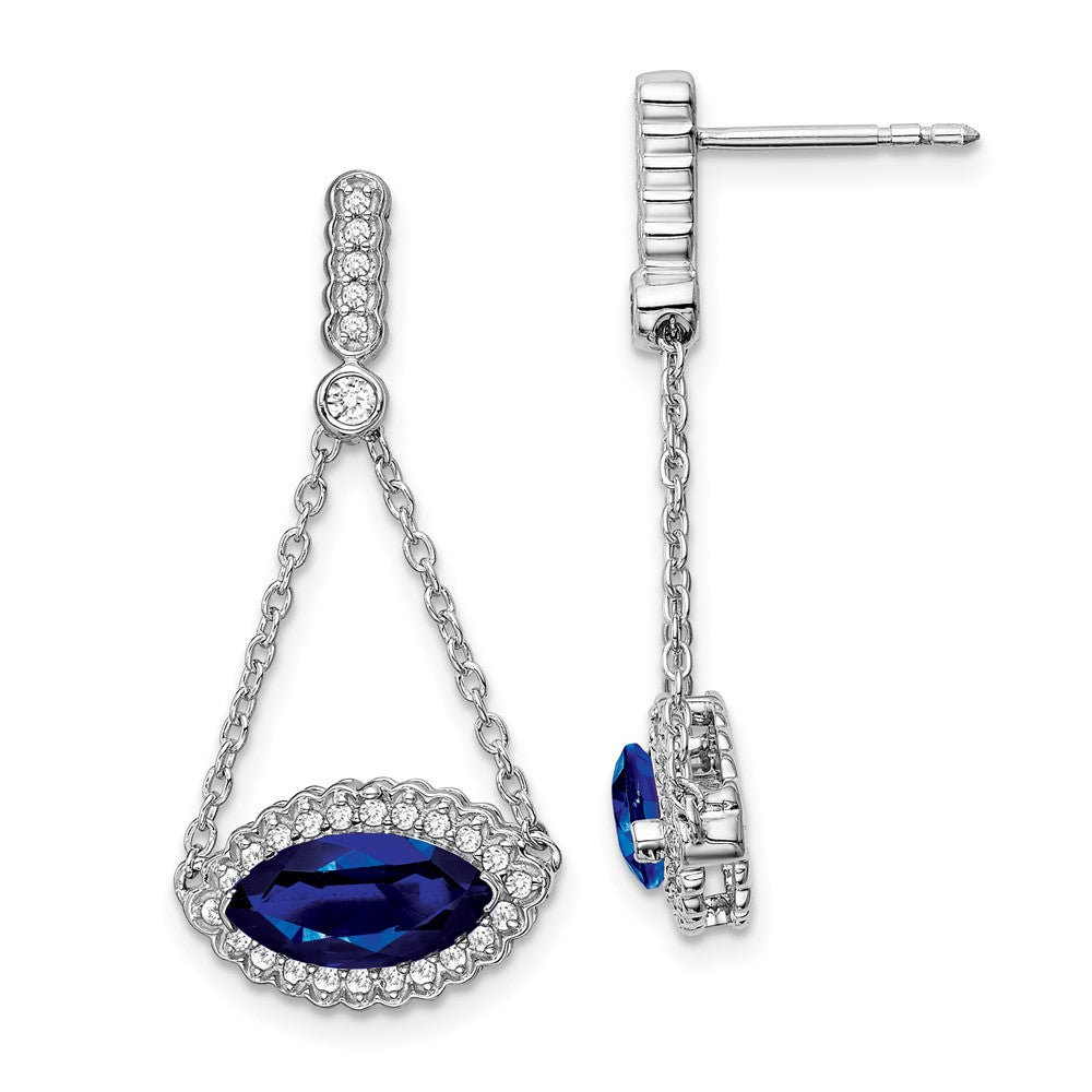 14k White Gold Marquise Created Sapphire and Real Diamond Earrings EM7229-SA-033-WA