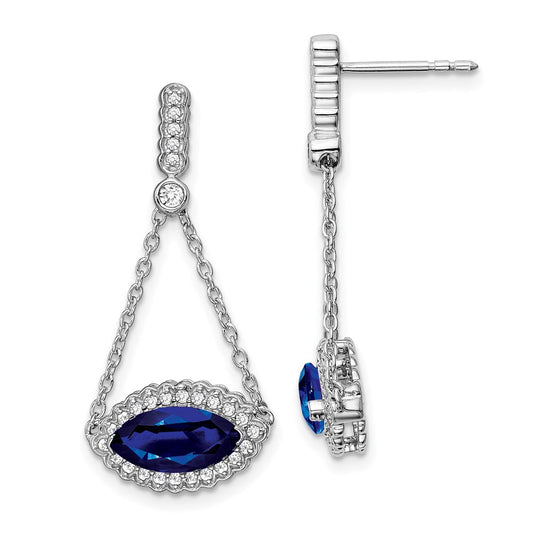 14k White Gold Marquise Created Sapphire and Real Diamond Earrings EM7229-SA-033-WA