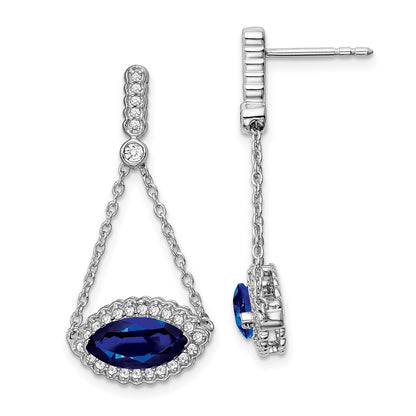 Solid 14k White Gold Marquise Created Simulated Sapphire and CZ Earrings