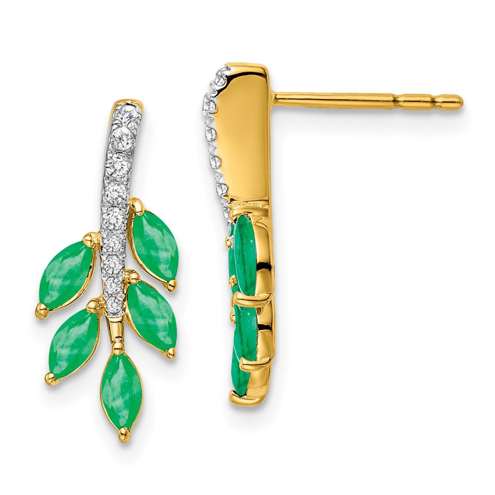 14k Yellow Gold Emerald and Real Diamond Leaf Earrings EM7249-EM-011-YA