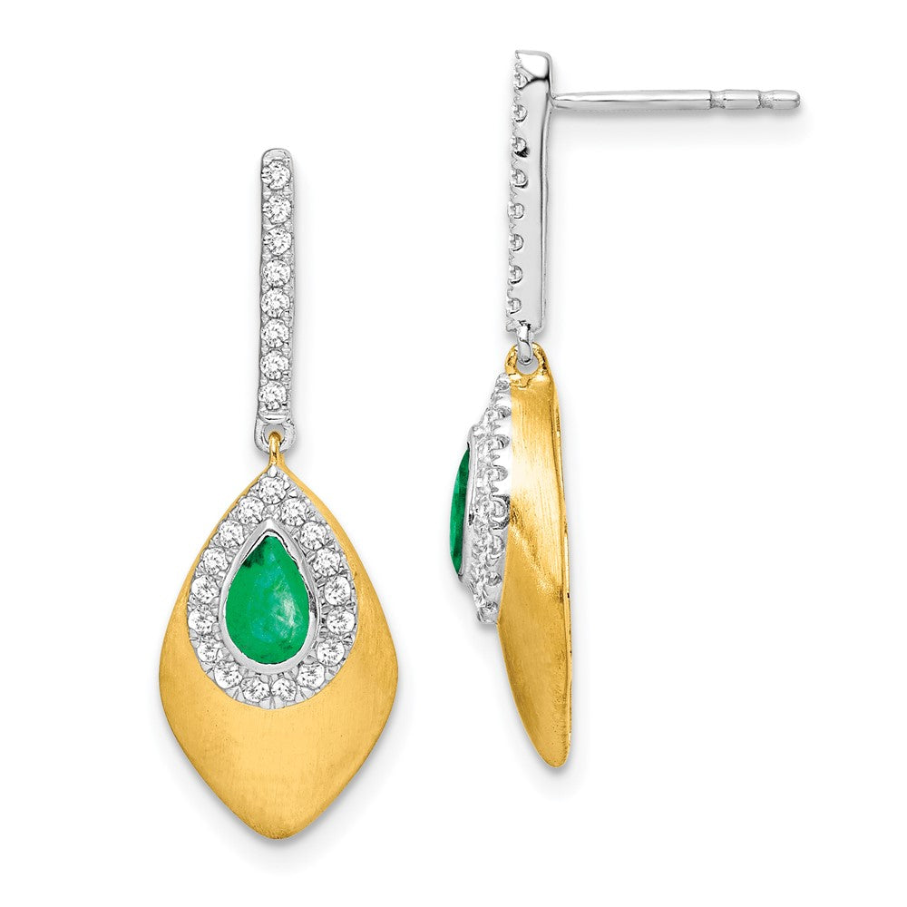 14k Yellow Gold Two-tone Emerald and Real Diamond Dangle Earrings EM7250-EM-025-YWA