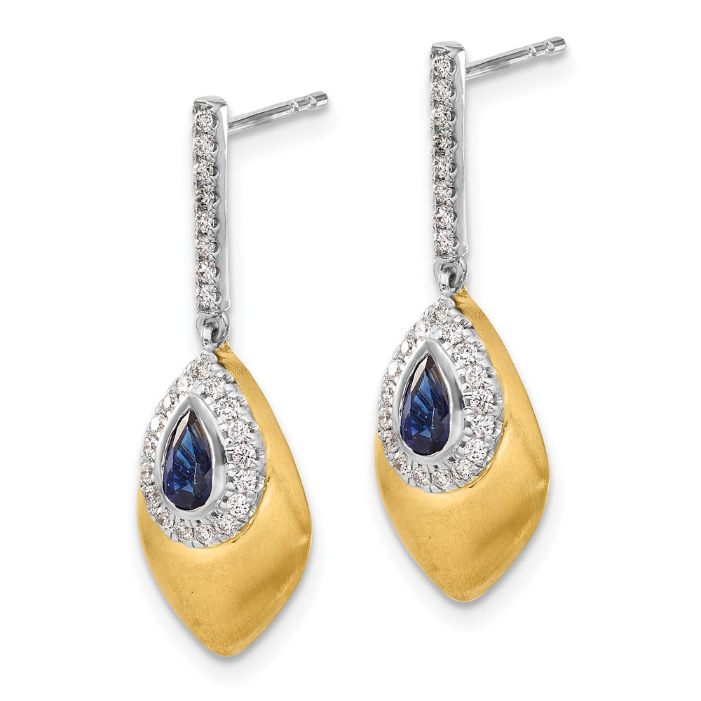 Solid 14k Two-tone Simulated Sapphire and CZ Dangle Earrings