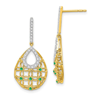 14k Yellow Gold Emerald and Real Diamond Dangle Earrings EM7251-EM-033-YA