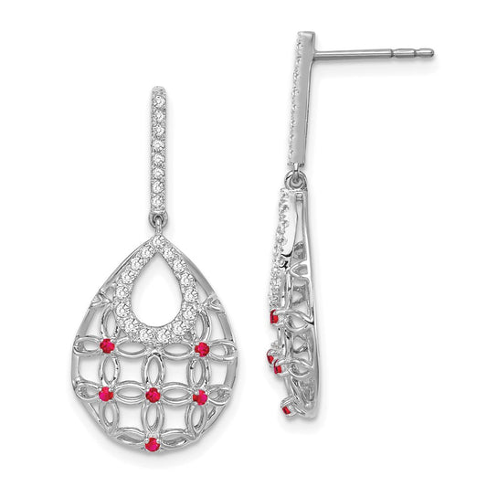 14k White Gold Ruby and Real Diamond Dangle Earrings EM7251-RU-033-WA