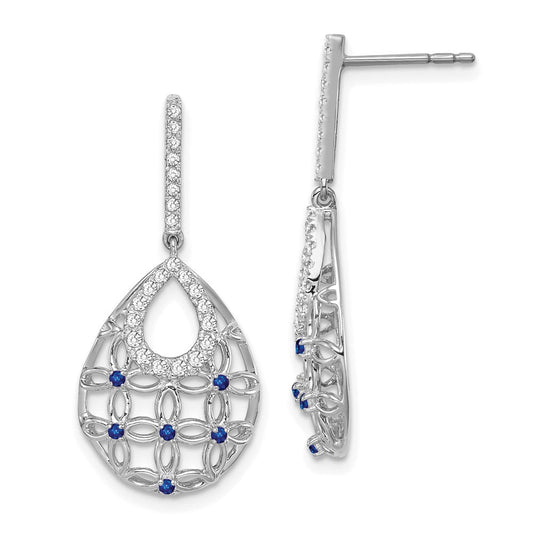 14k White Gold Sapphire and Real Diamond Dangle Earrings EM7251-SA-033-WA