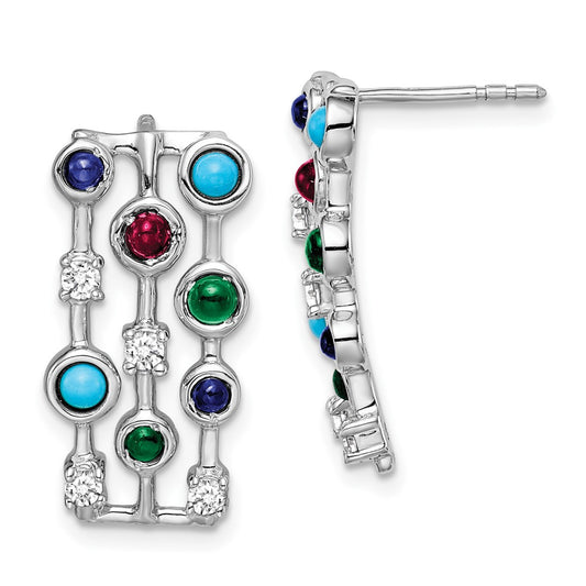 Solid 14k White Gold Gemstone and Simulated Turquoise Earrings