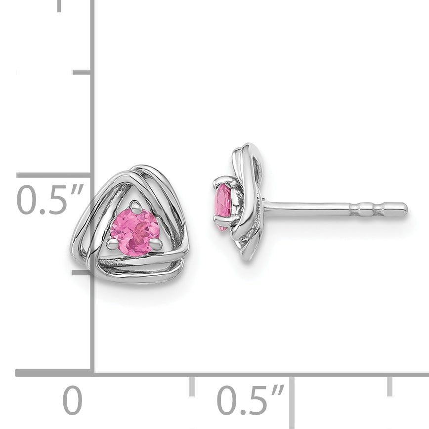 Solid 14k White Gold Simulated Pink Tourmaline Post Earrings