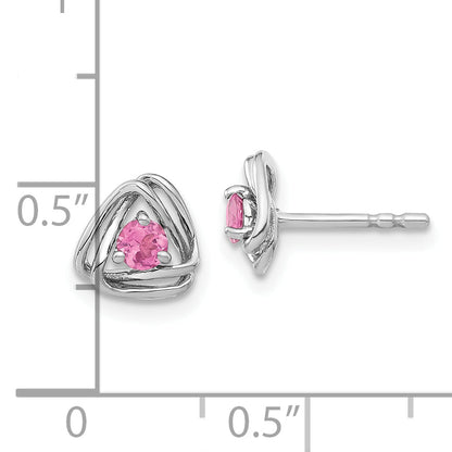Solid 14k White Gold Simulated Pink Tourmaline Post Earrings