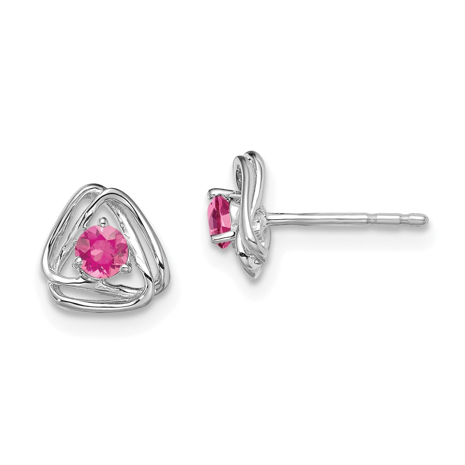 Solid 14k White Gold Simulated Pink Tourmaline Post Earrings