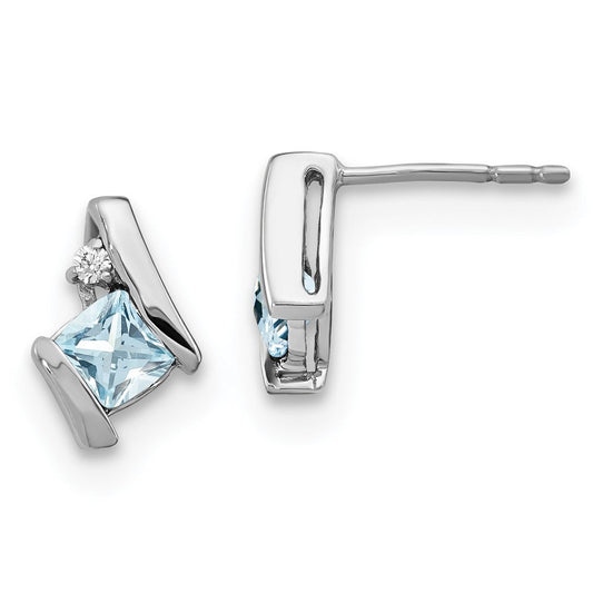 Sterling Silver Antique Cushion Aquamarine and Real Diamond Earrings EM7398-AQ-003-SSA
