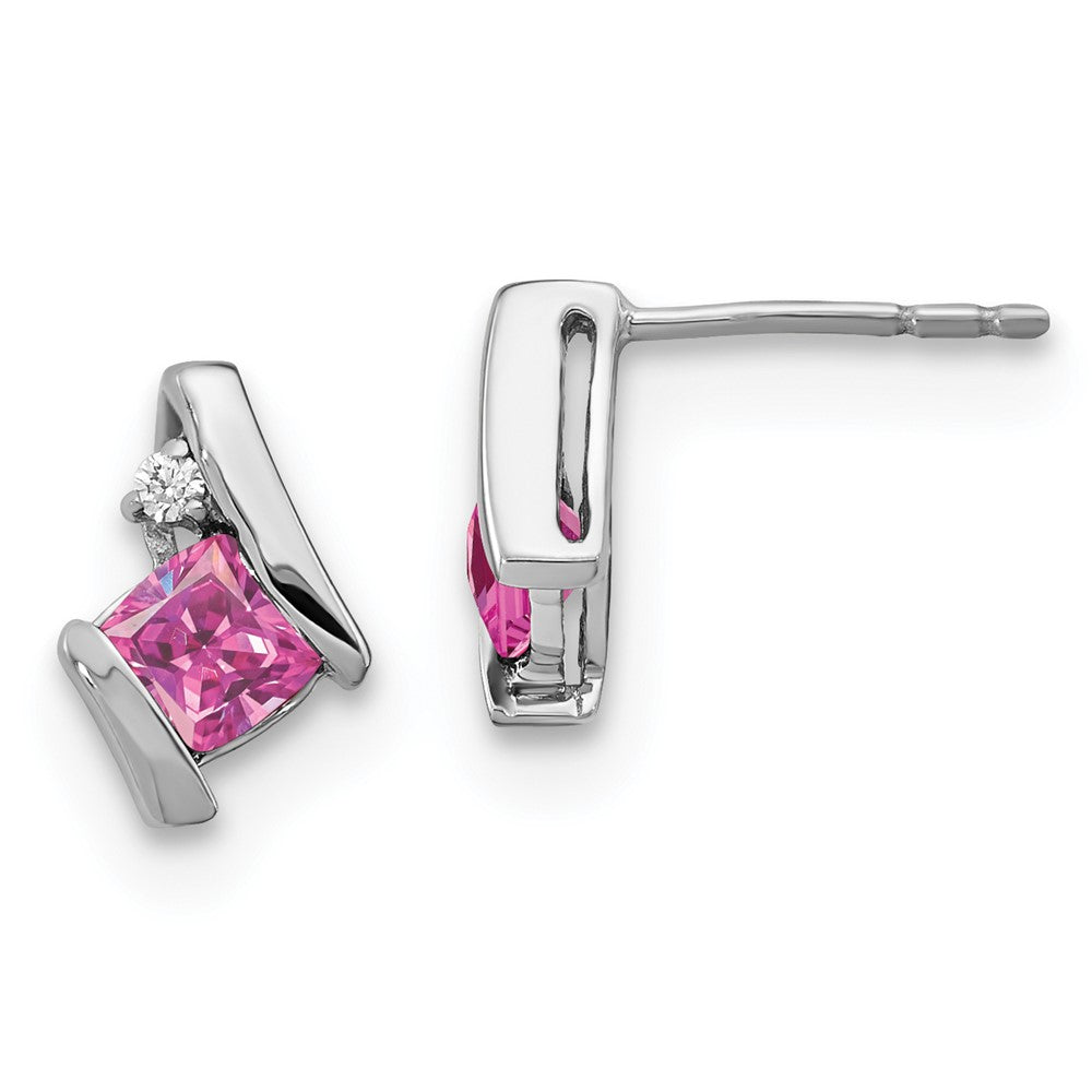 Sterling Silver Antique Cushion Cr. Pink Sapphire and Real Diamond Earrings EM7398-CPS-003-SSA