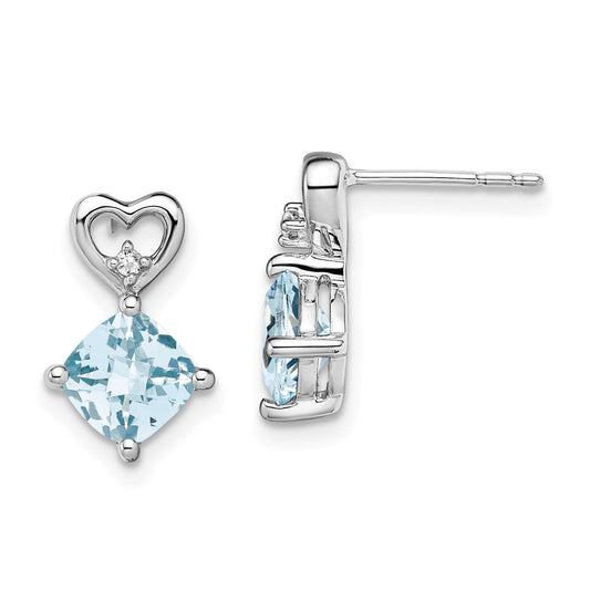 14k White Gold Aquamarine and Real Diamond Heart Earrings EM7399-AQ-002-WA