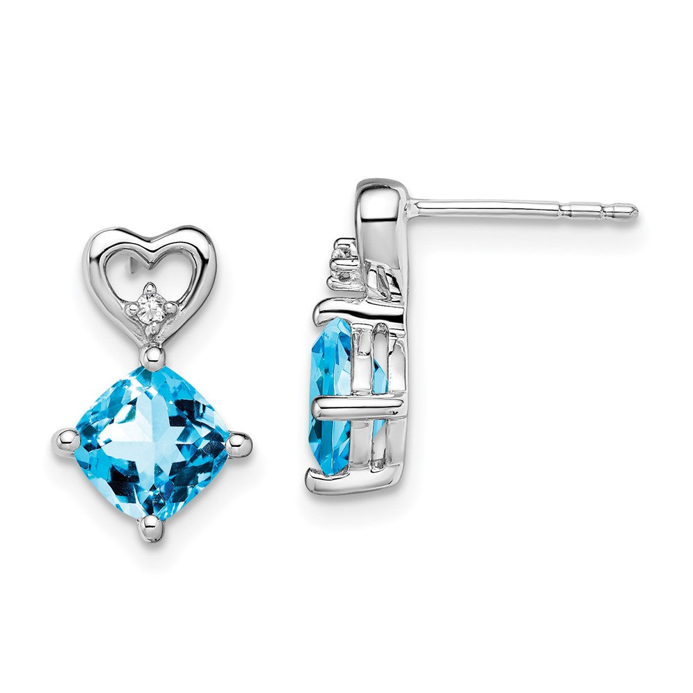 14k White Gold Blue Topaz and Real Diamond Heart Earrings EM7399-BT-002-WA