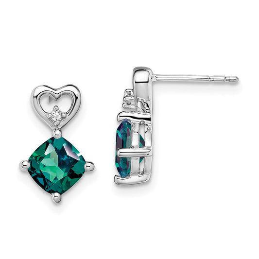 14k White Gold Created Alexandrite and Real Diamond Heart Earrings EM7399-CA-002-WA
