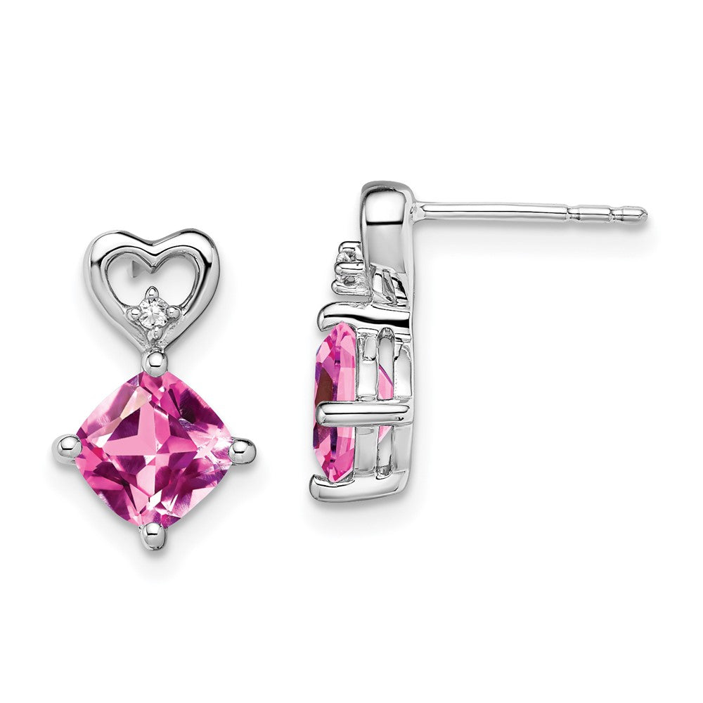14k White Gold Created Pink Sapphire and Real Diamond Heart Earrings EM7399-CPS-002-WA