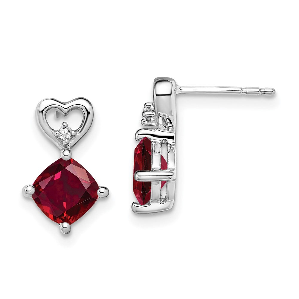 14k White Gold Created Ruby and Real Diamond Heart Earrings EM7399-CRU-002-WA
