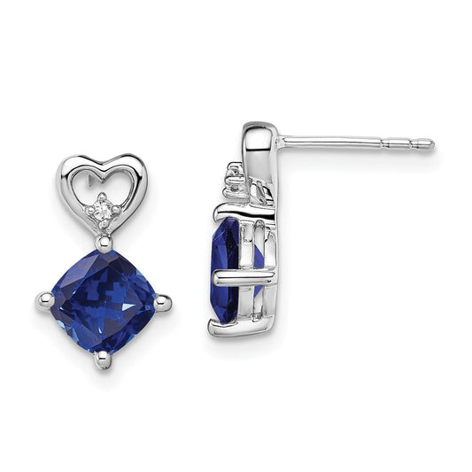 14k White Gold Created Sapphire and Real Diamond Heart Earrings EM7399-CSA-002-WA
