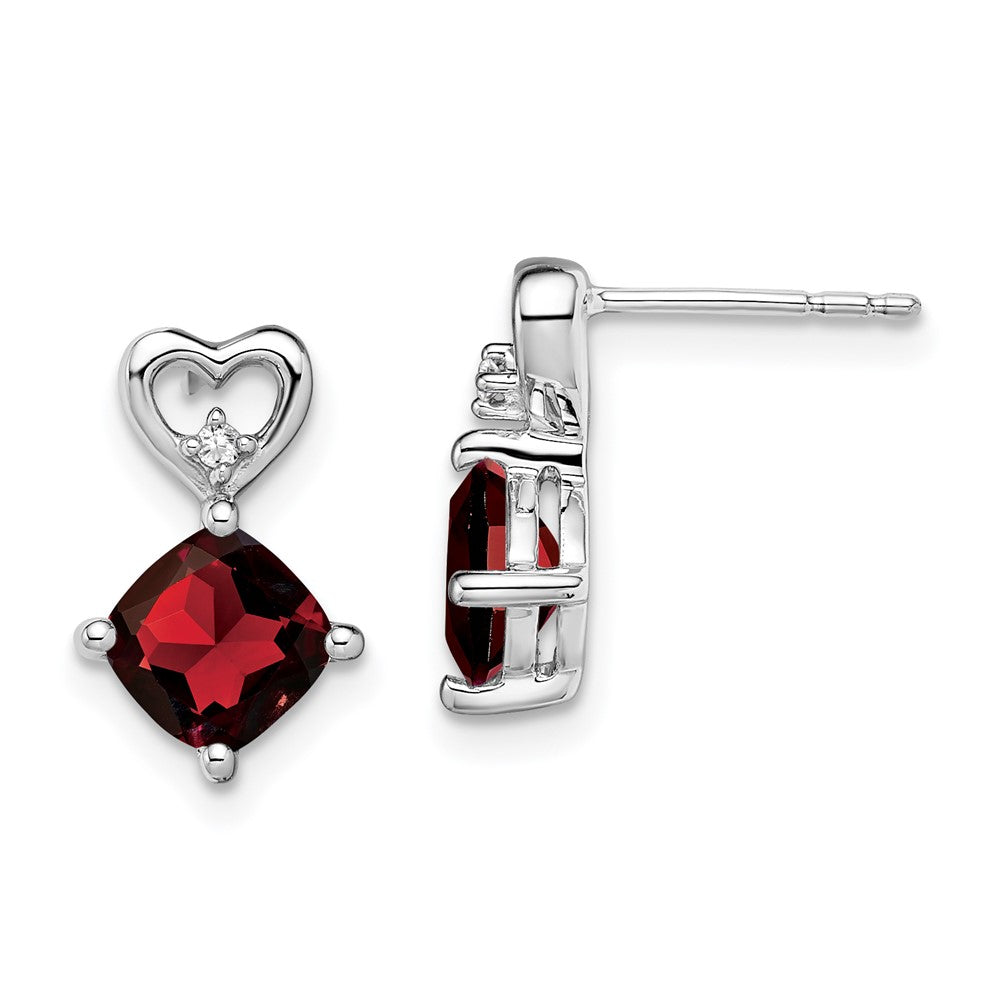 14k White Gold Garnet and Real Diamond Heart Earrings EM7399-GA-002-WA