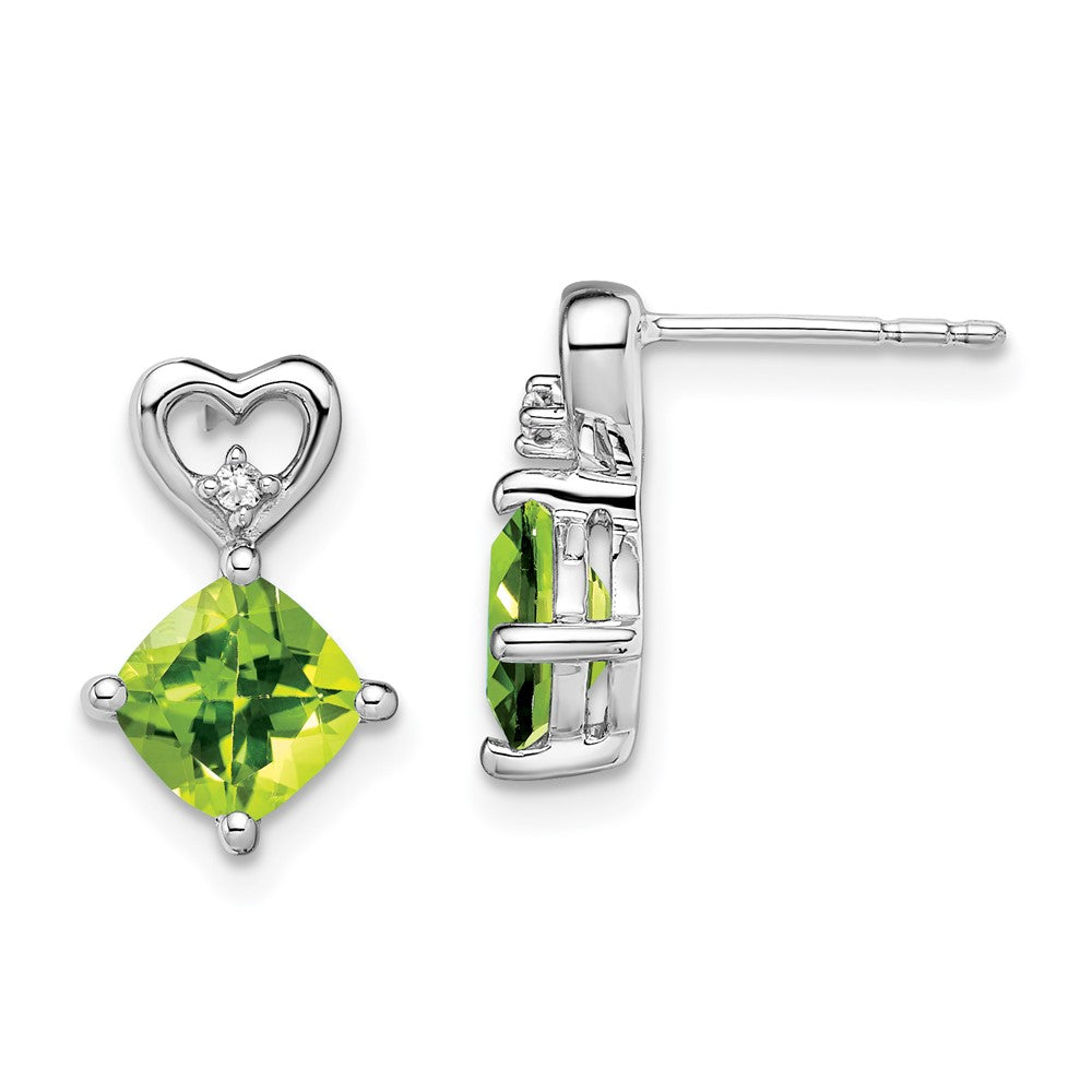 14k White Gold Peridot and Real Diamond Heart Earrings EM7399-PE-002-WA
