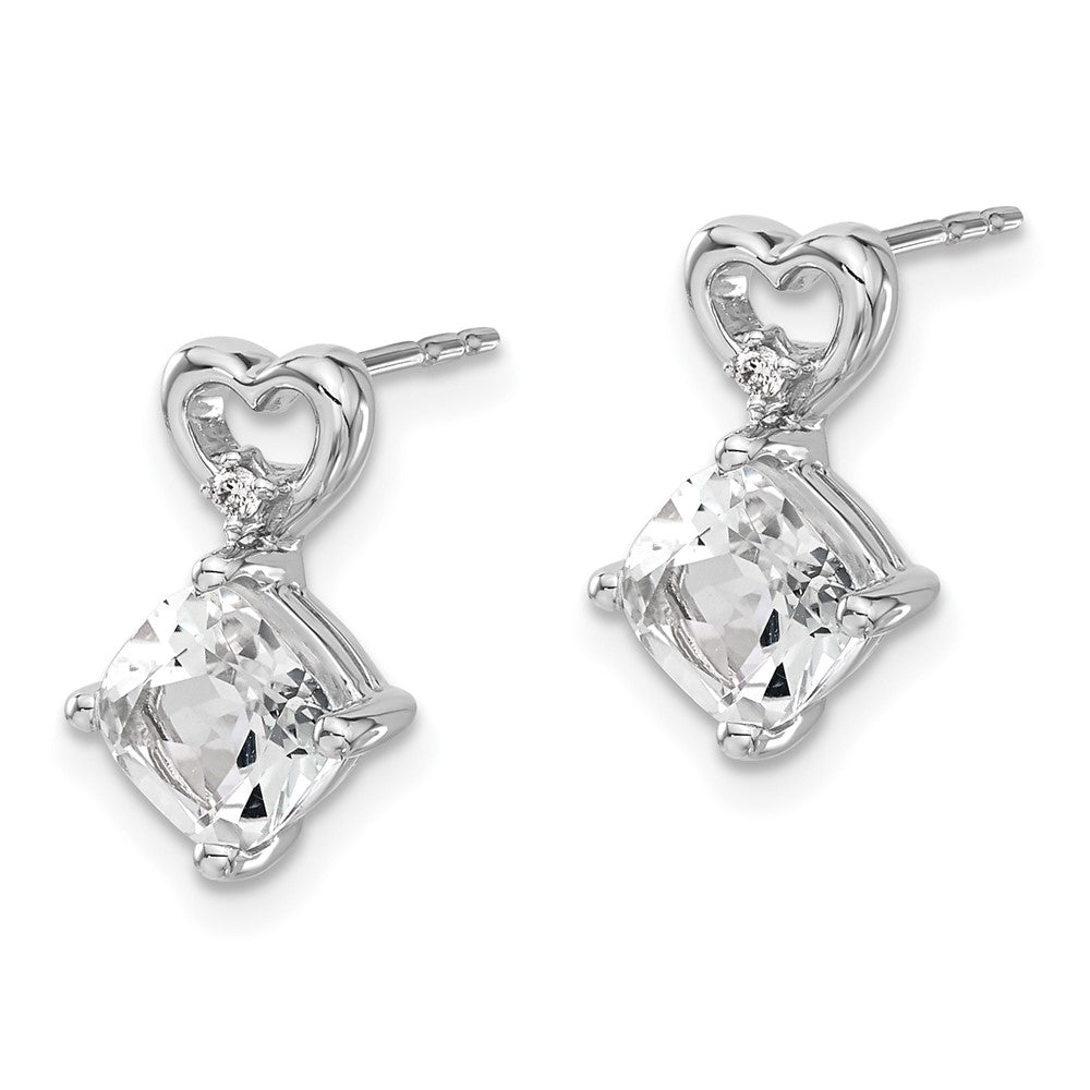 Solid 14k White Gold Topaz and Simulated CZ Heart Earrings