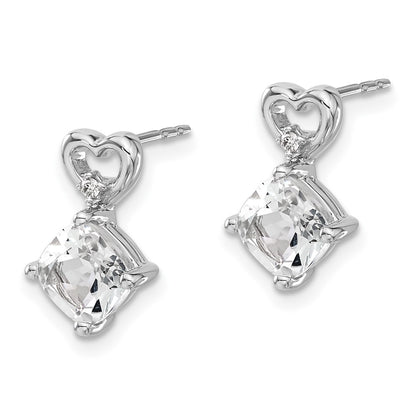 Solid 14k White Gold Topaz and Simulated CZ Heart Earrings