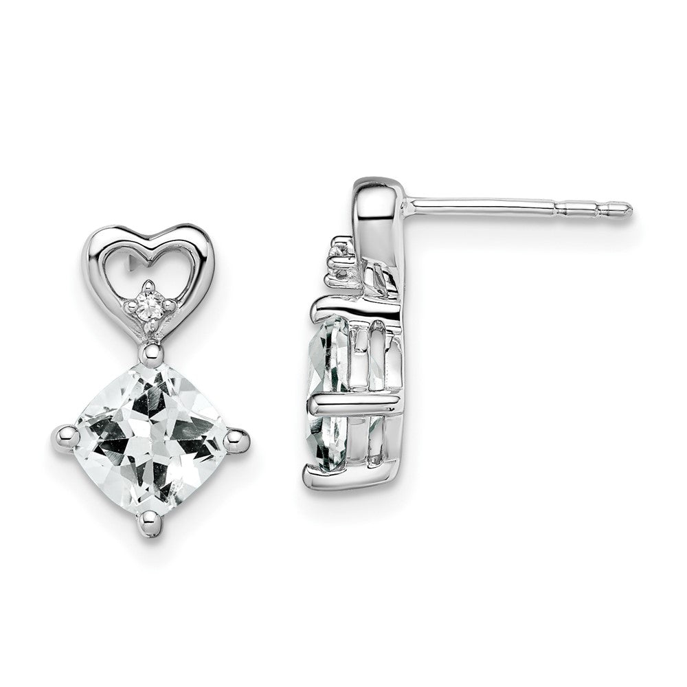 Solid 14k White Gold Topaz and Simulated CZ Heart Earrings