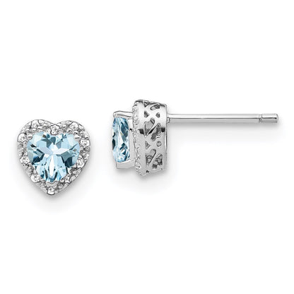 Sterling Silver Aquamarine and Real Diamond Earrings EM7400-AQ-010-SSA