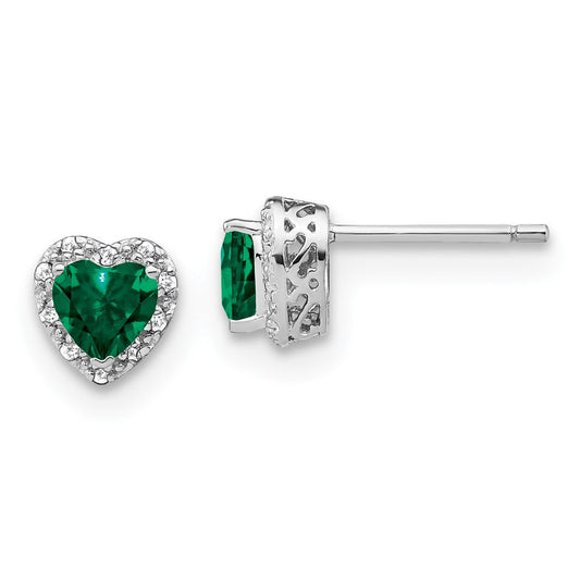 Sterling Silver Created Emerald and Real Diamond Earrings EM7400-CEM-010-SSA