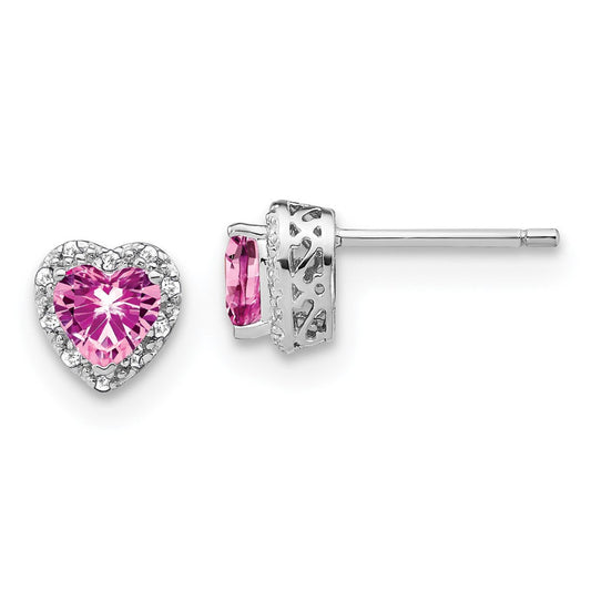 Sterling Silver Created Pink Sapphire and Real Diamond Earrings EM7400-CPS-010-SSA