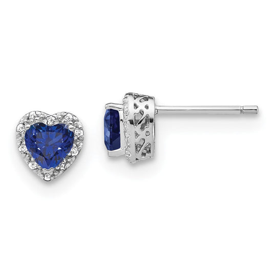 Sterling Silver Created Sapphire and Real Diamond Earrings EM7400-CSA-010-SSA