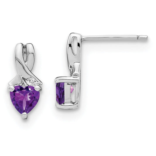 Sterling Silver Amethyst and Real Diamond Earrings EM7401-AM-002-SSA