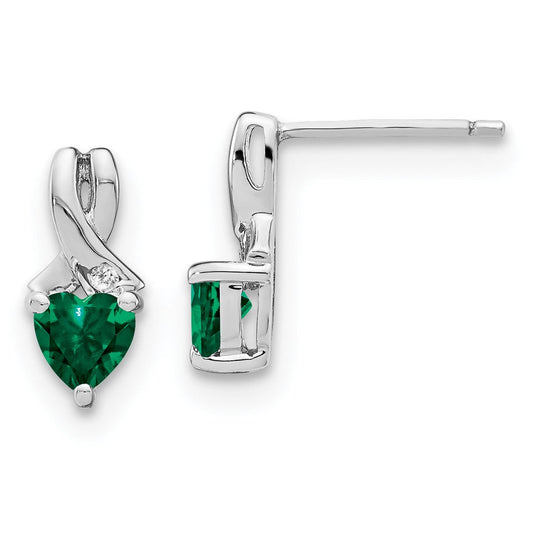 Sterling Silver Created Emerald and Real Diamond Earrings EM7401-CEM-002-SSA