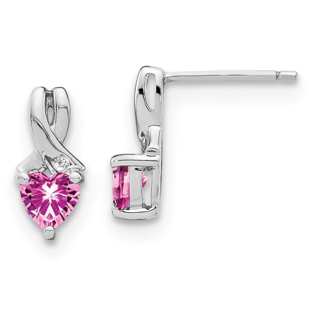 Sterling Silver Created Pink Sapphire and Real Diamond Earrings EM7401-CPS-002-SSA