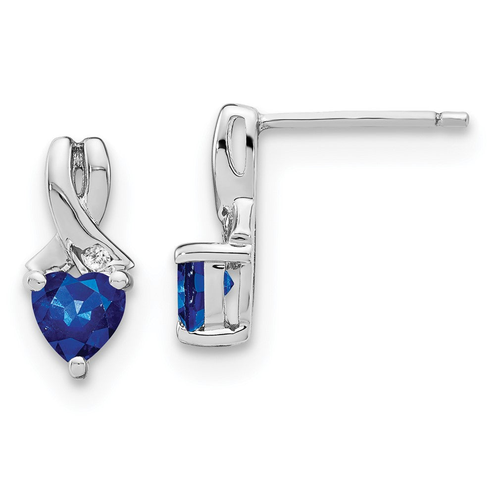 Sterling Silver Created Sapphire and Real Diamond Earrings EM7401-CSA-002-SSA