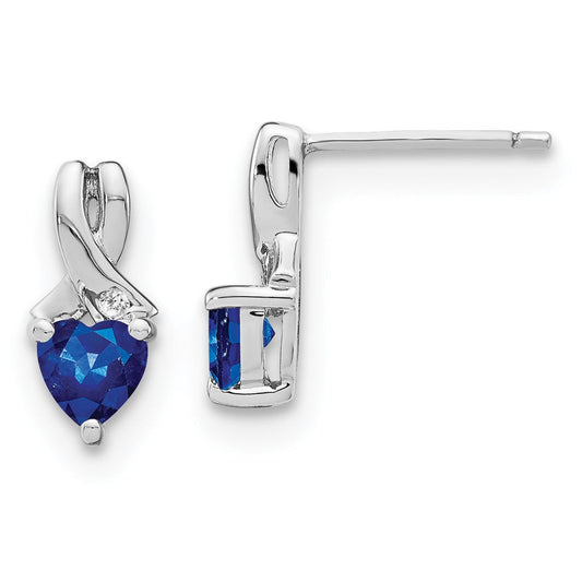 Sterling Silver Created Sapphire and Real Diamond Earrings EM7401-CSA-002-SSA