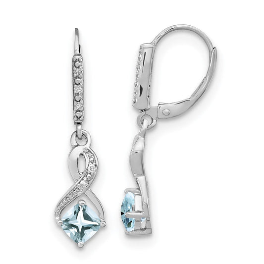 Sterling Silver Aquamarine and Real Diamond Earrings EM7402-AQ-006-SSA