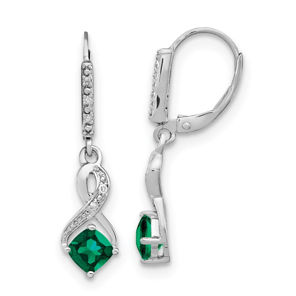 Sterling Silver Created Emerald and Real Diamond Earrings EM7402-CEM-006-SSA