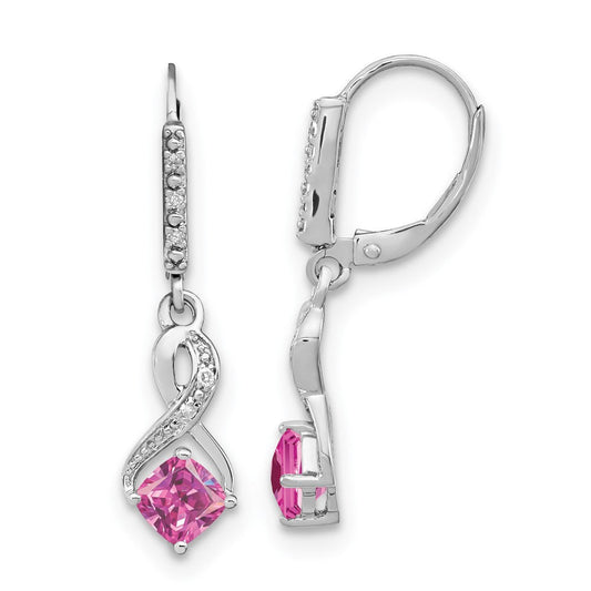 Sterling Silver Created Pink Sapphire and Real Diamond Earrings EM7402-CPS-006-SSA