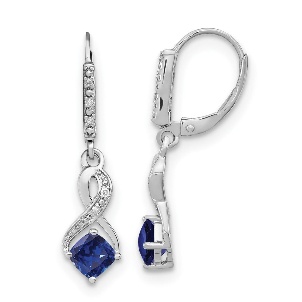 Sterling Silver Created Sapphire and Real Diamond Earrings EM7402-CSA-006-SSA