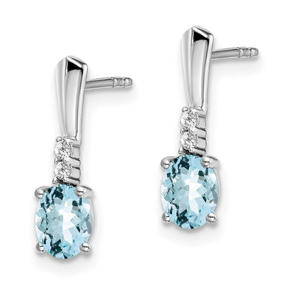 Solid 14k White Gold Oval Simulated Aquamarine and CZ Dangle Earrings