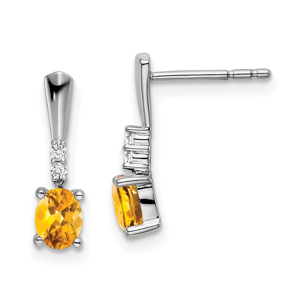 14k White Gold Oval Citrine and Real Diamond Dangle Earrings EM7407-CI-004-WA