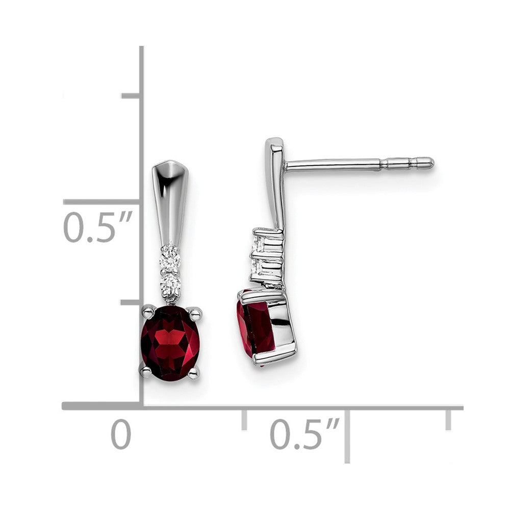 Solid 14k White Gold Oval Simulated Garnet and CZ Dangle Earrings