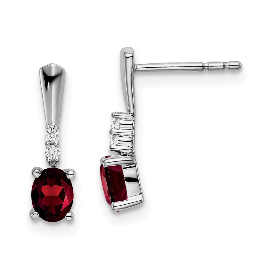 14k White Gold Oval Garnet and Real Diamond Dangle Earrings EM7407-GA-004-WA