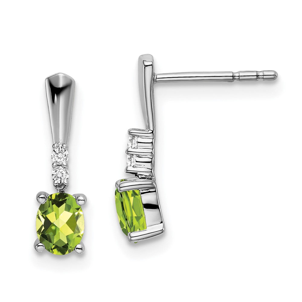 14k White Gold Oval Peridot and Real Diamond Dangle Earrings EM7407-PE-004-WA