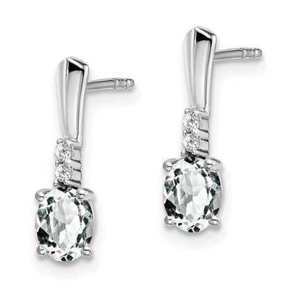 Solid 14k White Gold Oval Topaz and Simulated CZ Dangle Earrings
