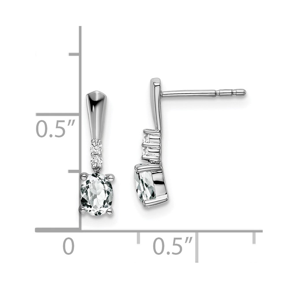 Solid 14k White Gold Oval Topaz and Simulated CZ Dangle Earrings