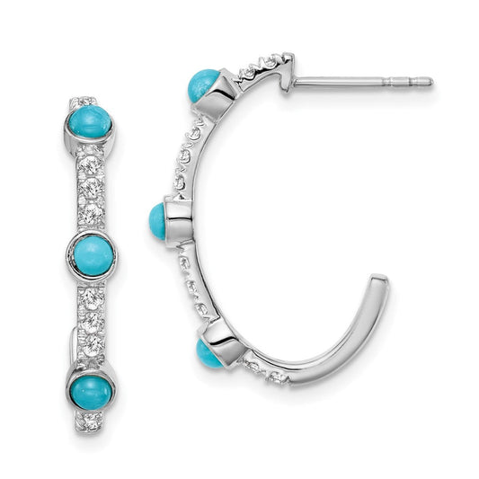 14k White Gold Turquoise and White Topaz J-hoop Earrings EM7421-BTQ-W